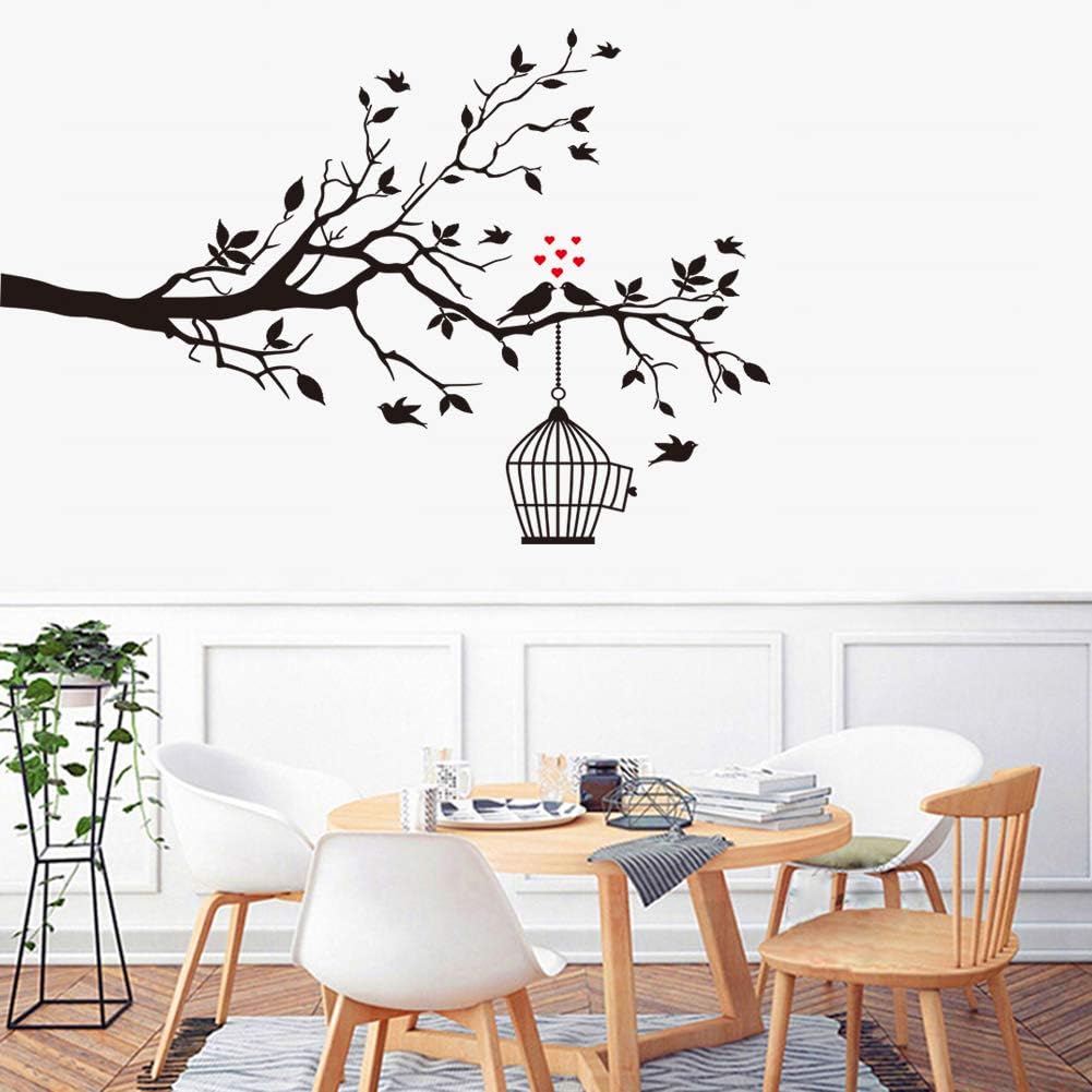 Bird Tree Branch Wall Decal – Birds Trees Wall Sticker Family TV Background Removable Vinyl Mural Wallpaper for Livingroom Kid Baby Nursery Room DIY