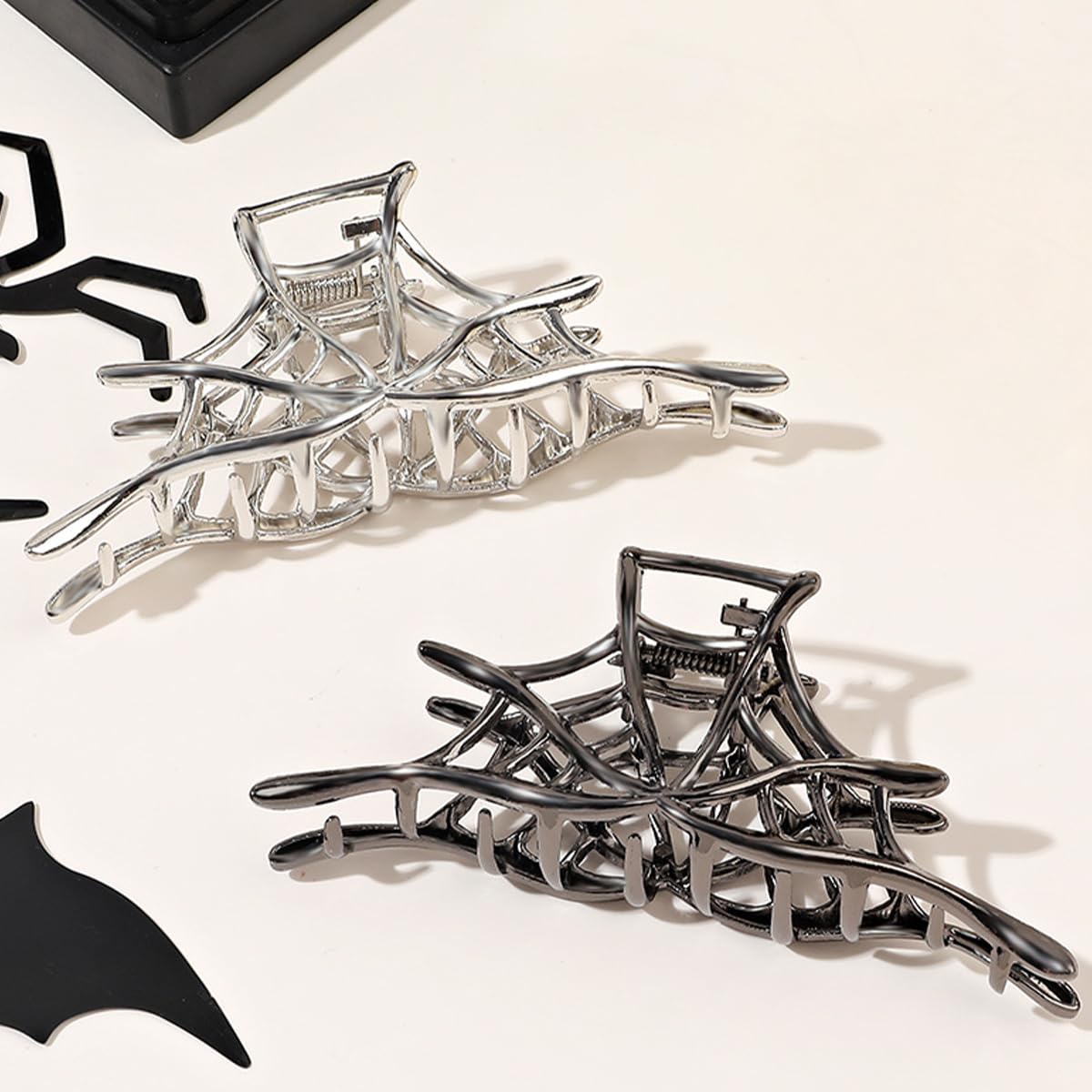 Pinzas de metal para el cabello de telaraña, pinzas negras para cabello fino con forma de telaraña, diseño hueco, accesorios para el cabello de