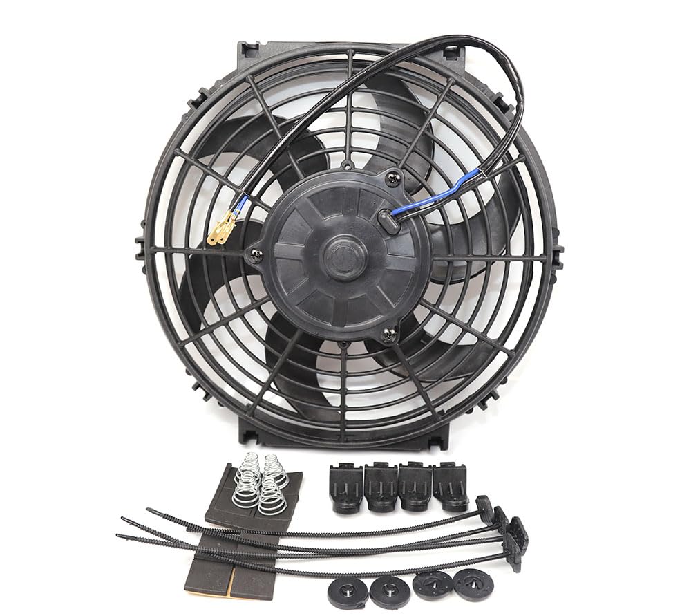 TMKOOL Ventilador de radiador eléctrico delgado universal de 10 pulgadas de alto rendimiento con cuchilla S de 12 V 80 W + kit de montaje (10