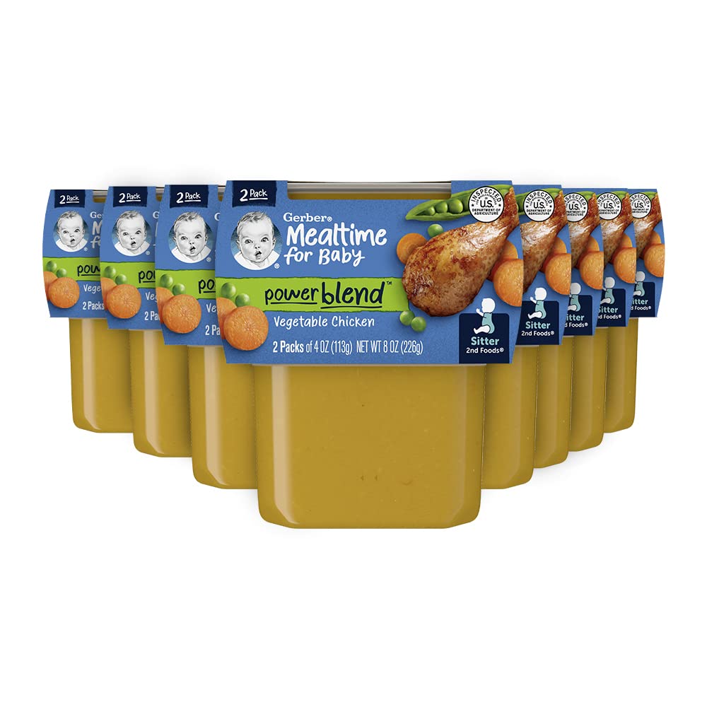 Gerber Baby Food 2nd Foods, cena, puré de verduras y pollo, tubos de 4 onzas, paquete de 2 (paquete de 8)