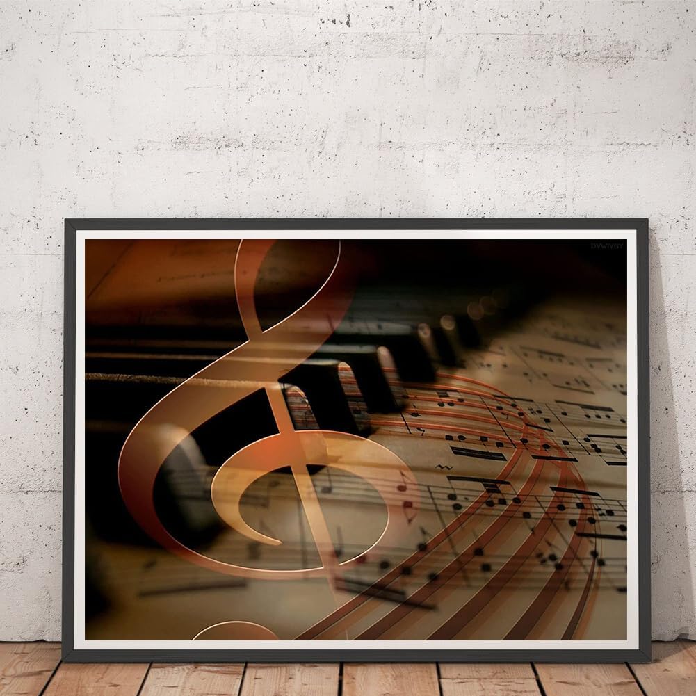 DVWIVGY Notas musicales 5D, arte de diamante, piano, kit de pintura de diamante, taladro redondo completo, bordado de diamantes de imitación,