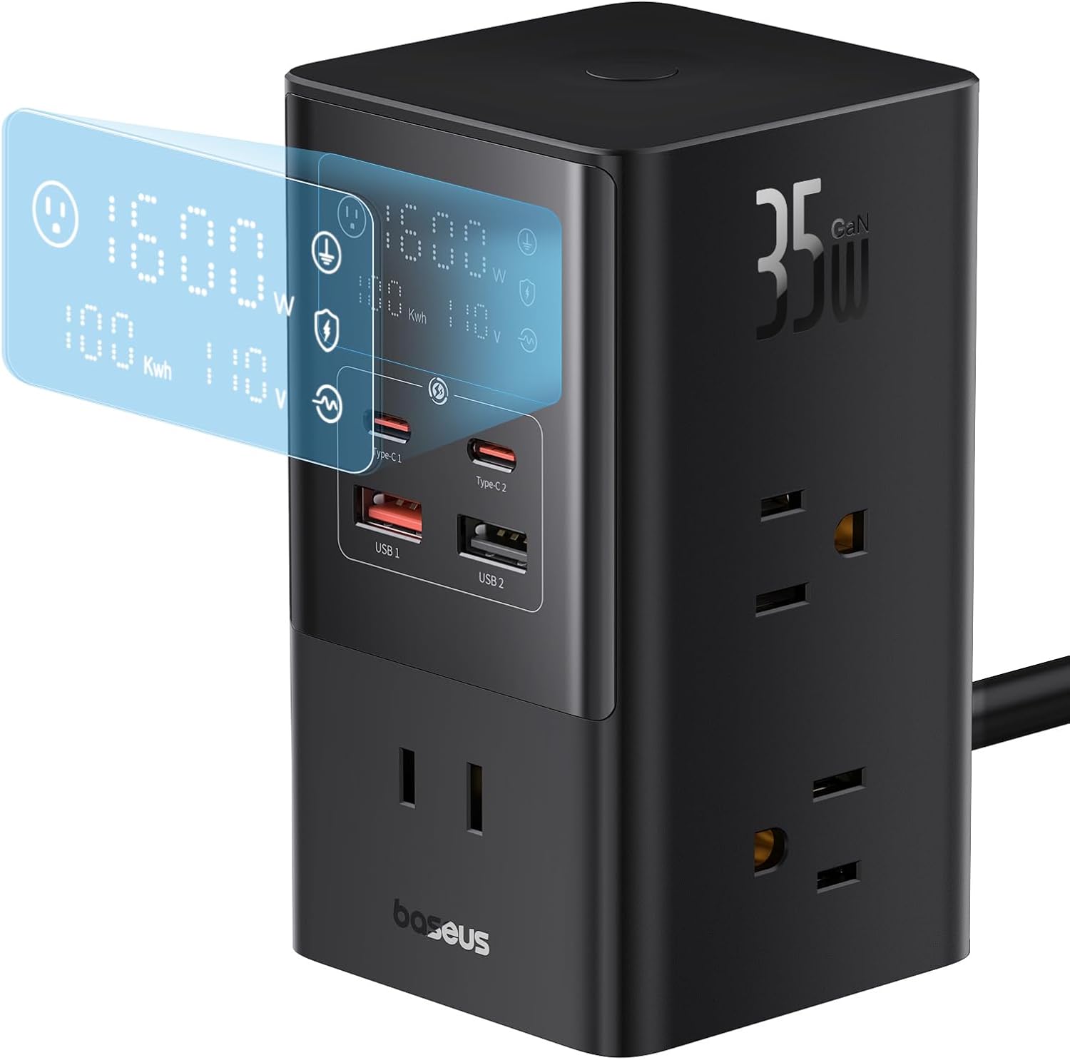 Baseus Estación de carga de escritorio 10 en 1 con regleta de alimentación de 35 W, protector de sobretensiones, carga rápida para iPhone, iPad,