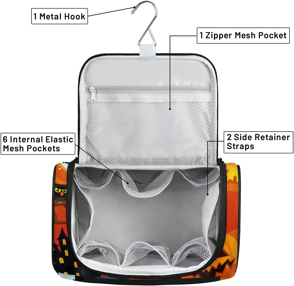 Halloween Toiletry Bag for Women Travel Makeup Organizer with Hanging Hook Traveling Cosmetic Bags for Toiletries Accessories