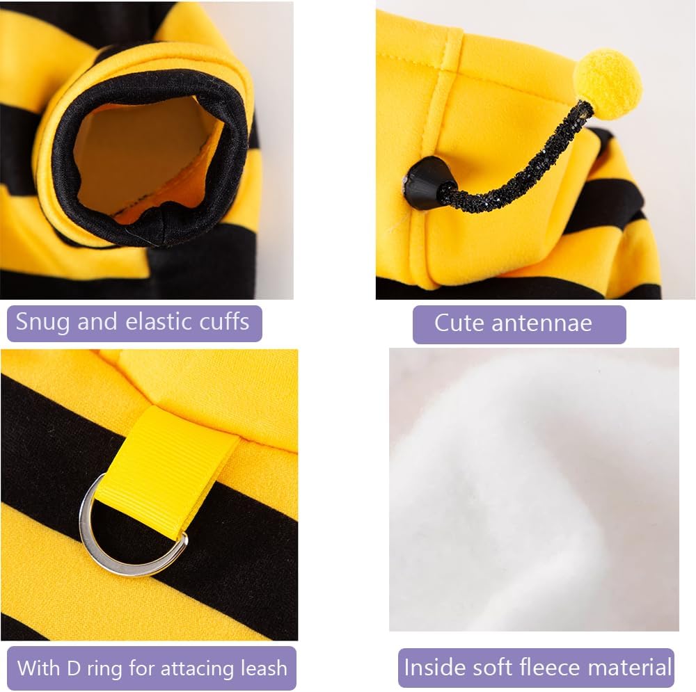 Disfraz de abeja para perro, diseño de abejorro amarillo, sudaderas con capucha para perros pequeños, ropa de invierno para gatos, sudadera con