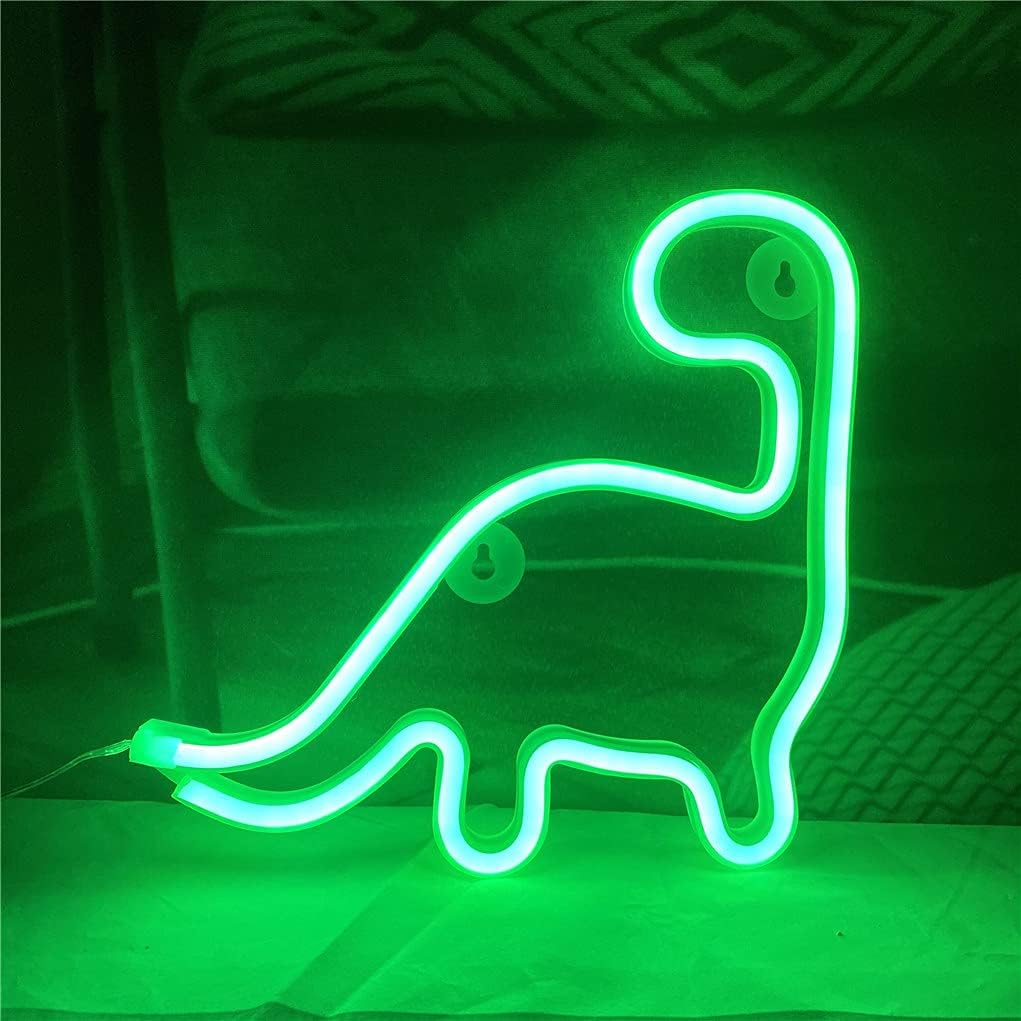 QiaoFei Letrero de neón de dinosaurio, luz nocturna para niños, lámpara LED de dinosaurio para decoración de pared, decoración de dormitorio, fiesta