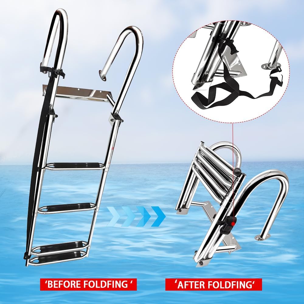 Escalera de barco pontón de 4 escalones, escalera telescópica de acero inoxidable 316, escalera telescópica intraborda resistente, escalera de