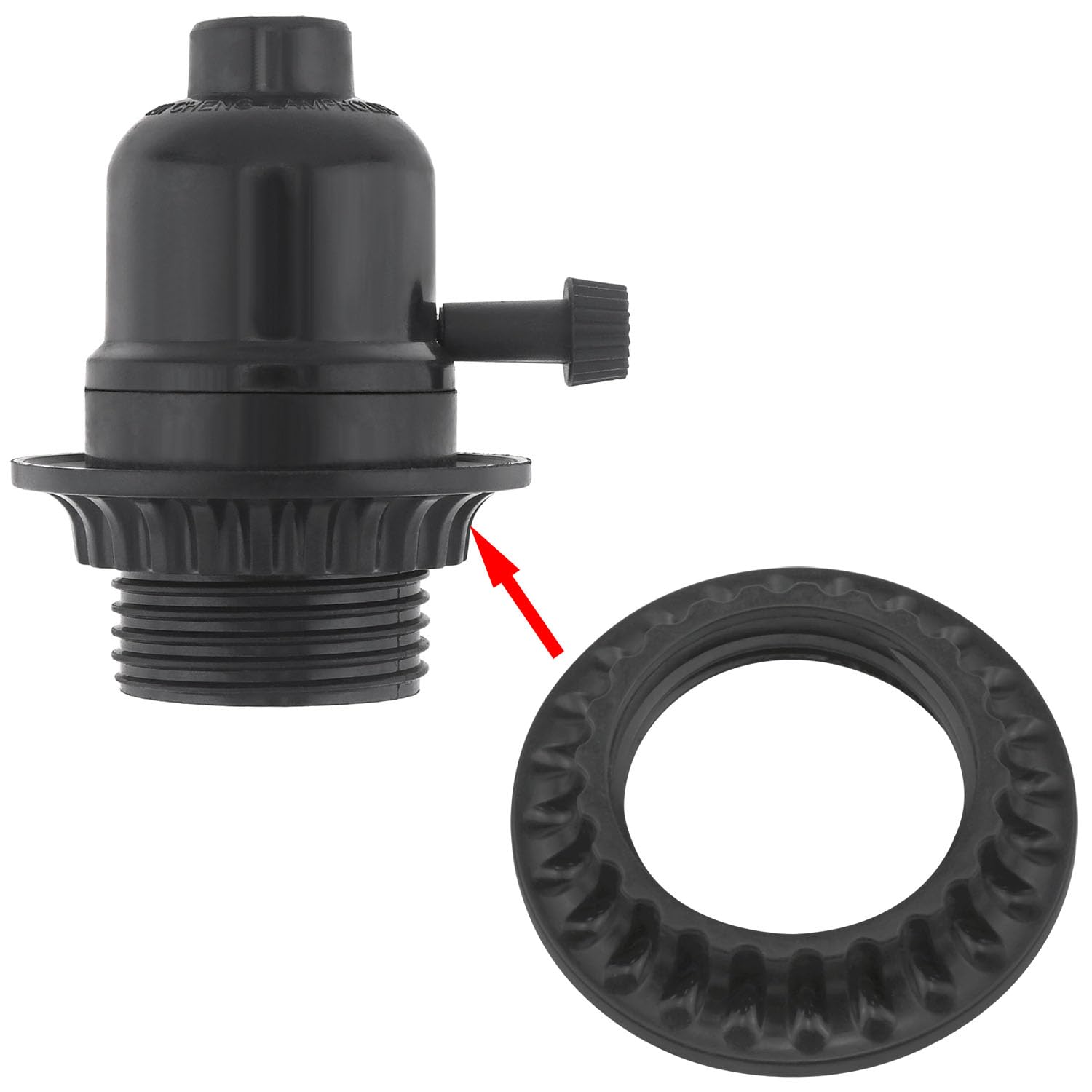 Anillos de enchufe de luz E26 duraderos, 2 anillos de collar de pantalla de lámpara negraanillo de collar de pantalla de lámpara y adaptadores de