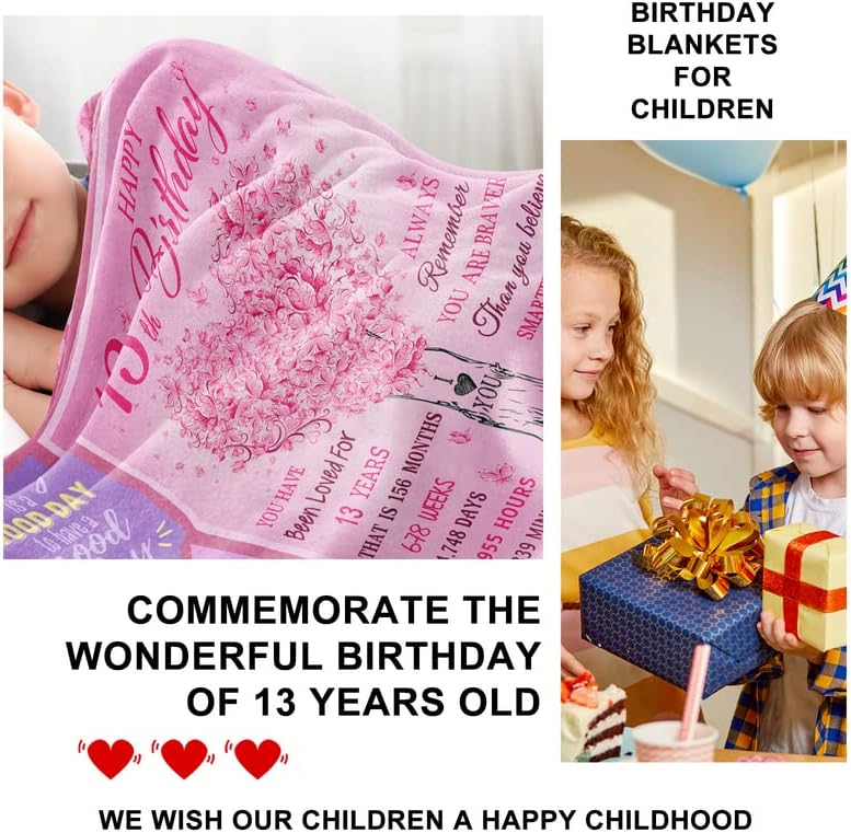 Regalo de cumpleaños para niña de 13 años, manta conmemorativa de cumpleaños para niña de 13 años, regalo de cumpleaños decorativo creativo, regalo