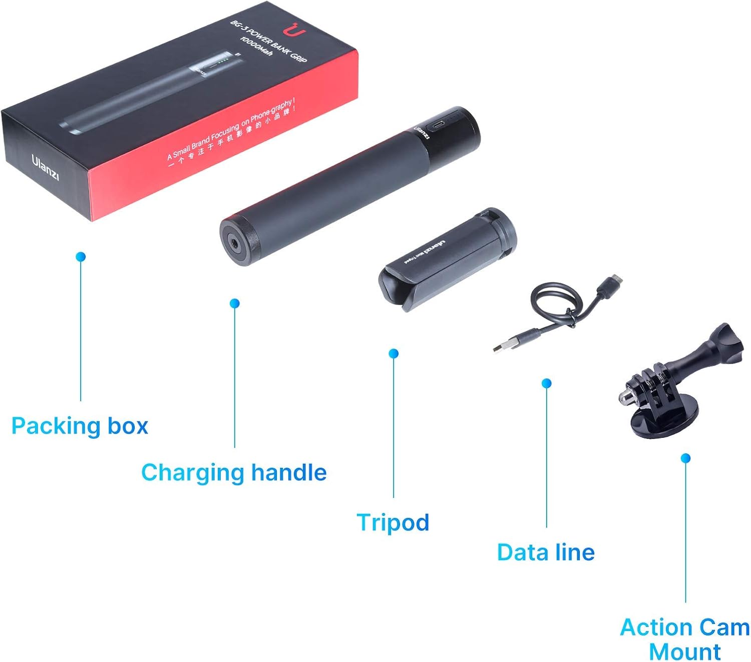 ULANZI BG-3 10000mAh Power Stick, PDQC, batería de carga para selfie, vlog, trípode monopie para GoPro Hero 10 9 8 7 6 5 negroGopro MaxInsta360DJI