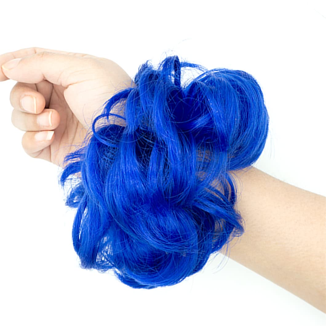 Moño desordenado, rizado azul, ondulado, extensión de moño sintético para mujeres y niñas, 1 unidad