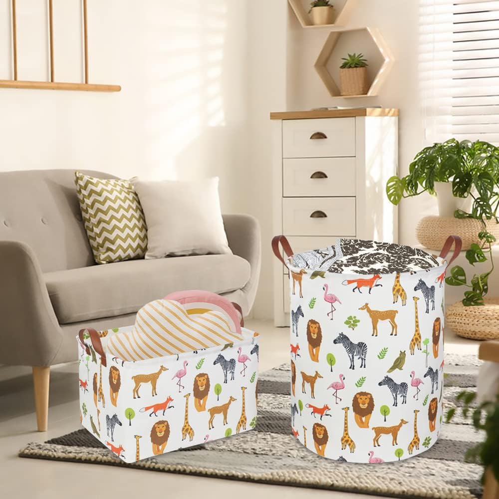 Cesta de lavandería para niños, canasta de almacenamiento de juguetes con asas para niños y niñas, decoración de habitación de safari, canasta de