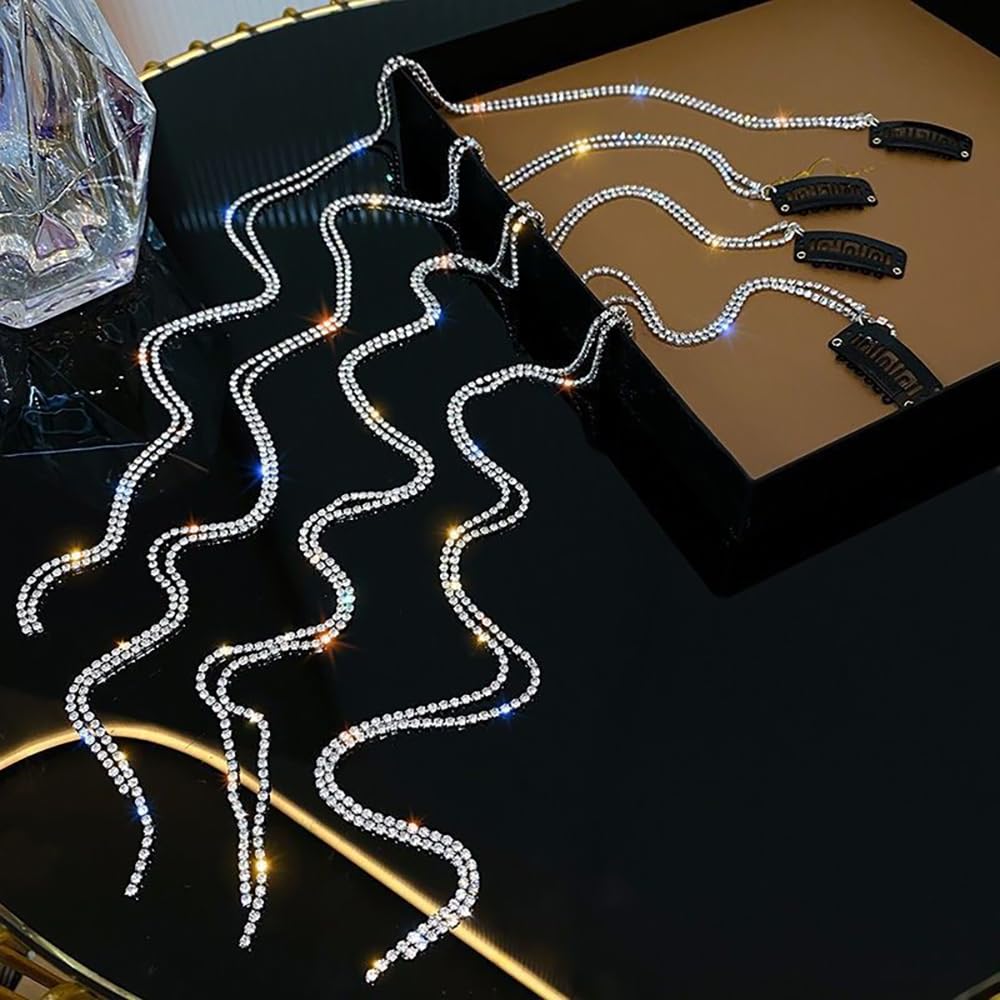 Cadenas para el cabello para mujer, extensiones de cabello con diamantes de imitación, pinzas para trenzar punk, largas con borlas, joyería para el