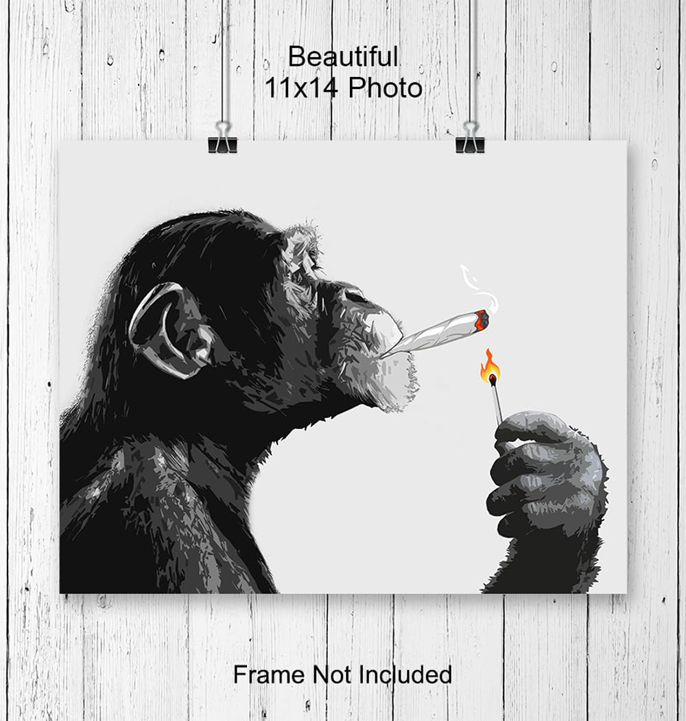 DOPE Chimp Smoking Weed LARGE 11×14 – Psychedelic Room Decor – Marijuana Gifts for Men – Dope Posters – Trippy Wall Art – Cannabis Art Print –