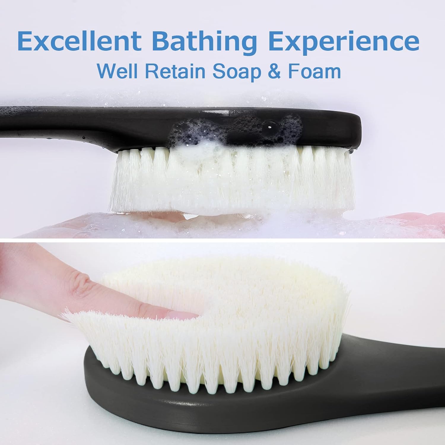 Cepillo de espalda de mango largo para ducha, depurador de cerdas suaves para la ducha, ergonómico curvado de mango largo, cepillo de baño