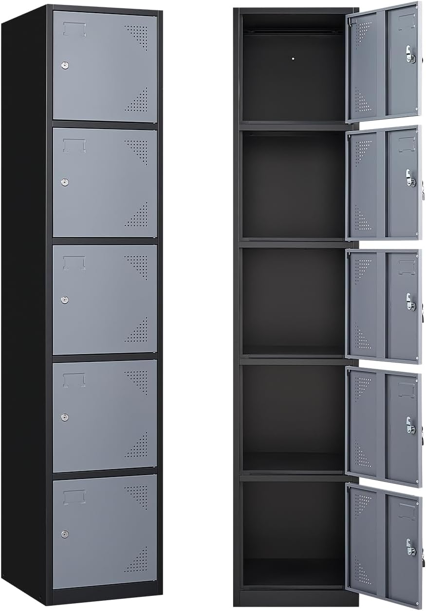 Yizosh Armario de metal con 5 puertas, armarios altos de acero para empleados, armarios de almacenamiento de casilleros de 71 pulgadas para escuela,