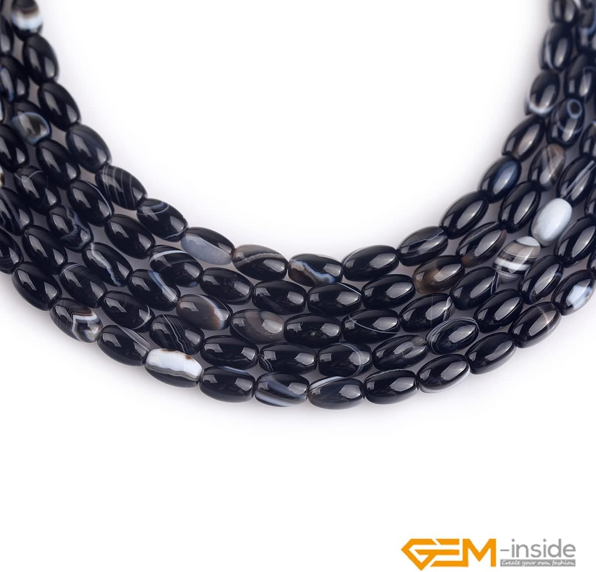 GEM-Inside – Cuentas ovaladas de ágata de ónix botsuana negro natural de 0.157 x 0.236in para hacer joyas, suministros de manualidades hechos a mano