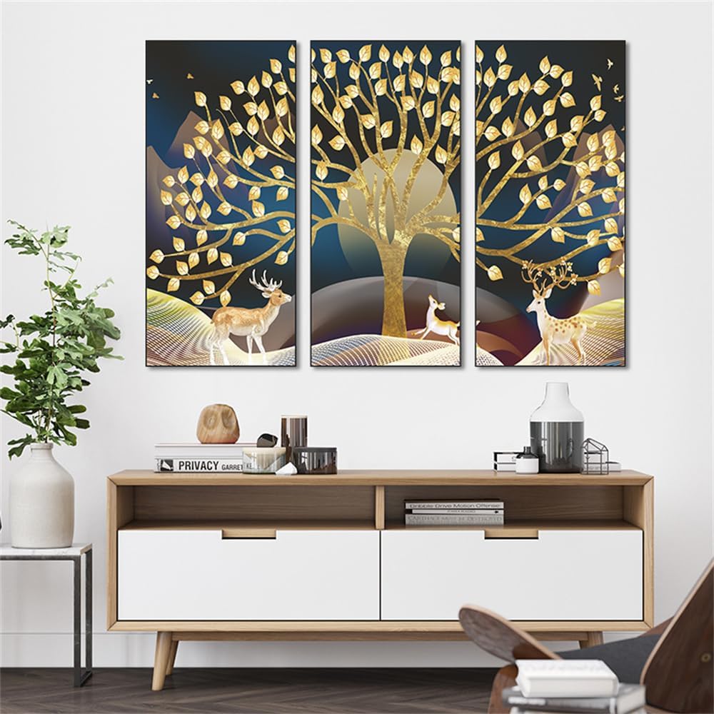 3 calcomanías de pared de alce de árbol doradas, calcomanías de pared simples y modernas para despegar y pegar, removibles para dormitorio, sala de