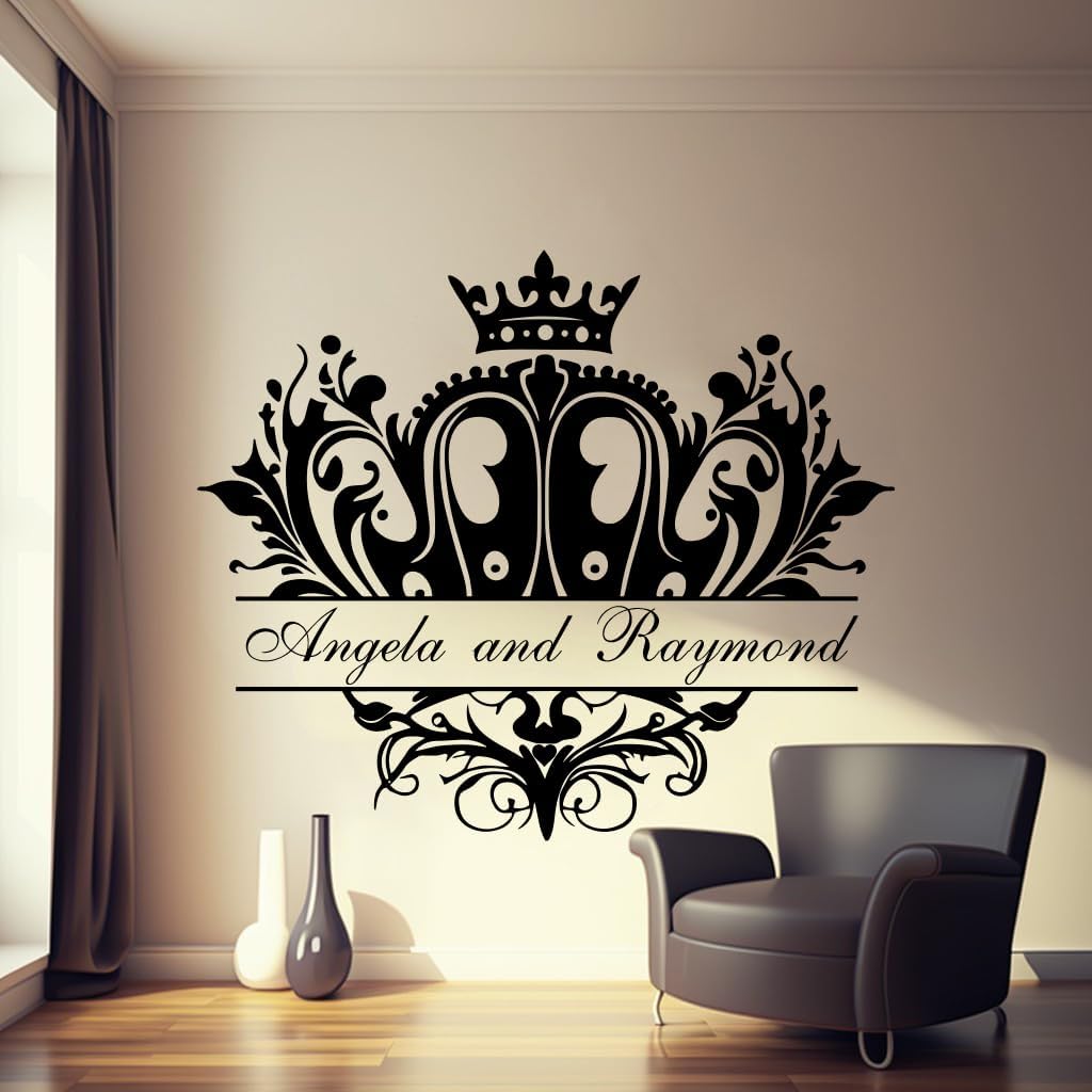 Pegatina de Vinilo Personalizada para Piso y Pared de Boda con Nombres Personalizados y Diseño de Corona – Adhesivo Versátil para Pista de Baile de