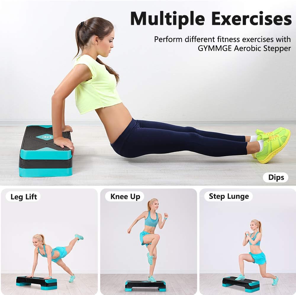 GYMMAGE Stepper aeróbico de entrenamiento ajustable, plataforma de ejercicios aeróbicos con 2 elevadores, plataforma de ejercicios para fitness,