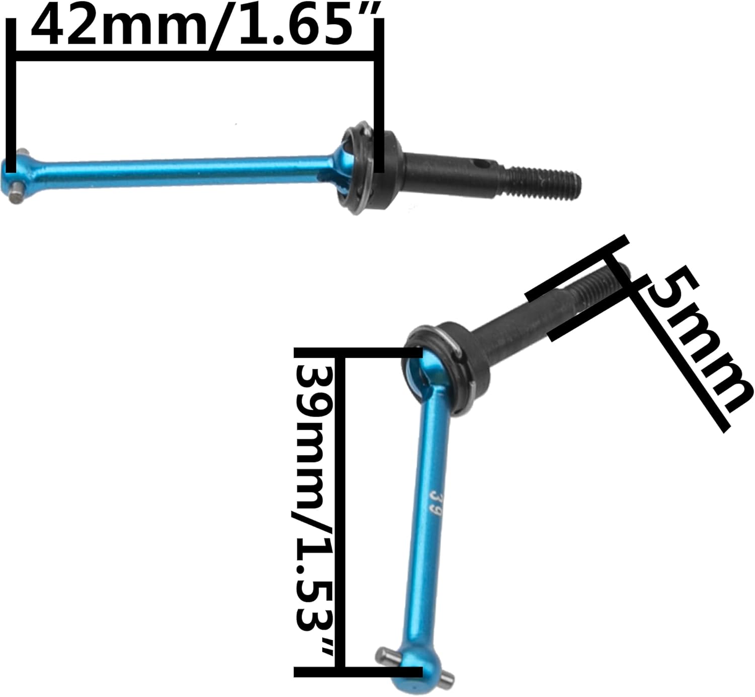 4 piezas Vgoohobby CVD eje de transmisión delantero y trasero 54515 54516 1.654in 1.535in compatible con el coche RC de 110 (azul)