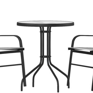 Flash Furniture 2 sillas apilables Flex Comfort, mesa redonda de vidrio templado de 23.75 pulgadas, color gris Flash Furniture 2 sillas apilables Flex Comfort, mesa redonda de vidrio templado de 23.75 pulgadas, color gris