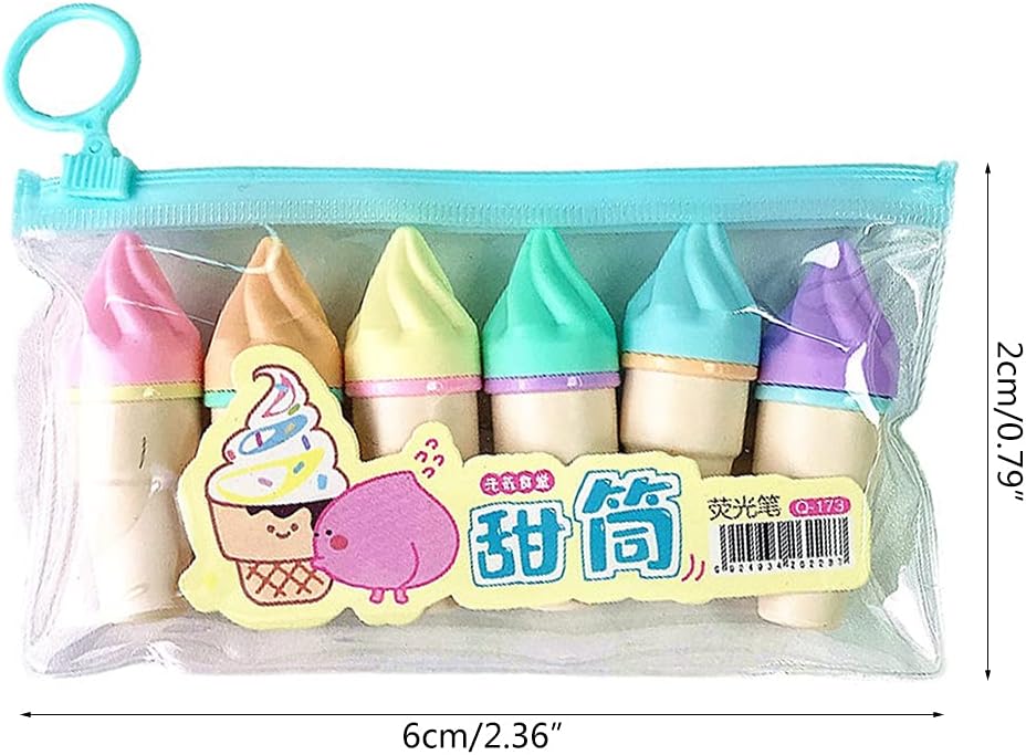 6pcs lindo mini rotulador kawaii dibujos animados helado rotuladores fluorescentes escuela oficina papelería suministro helado rotulador