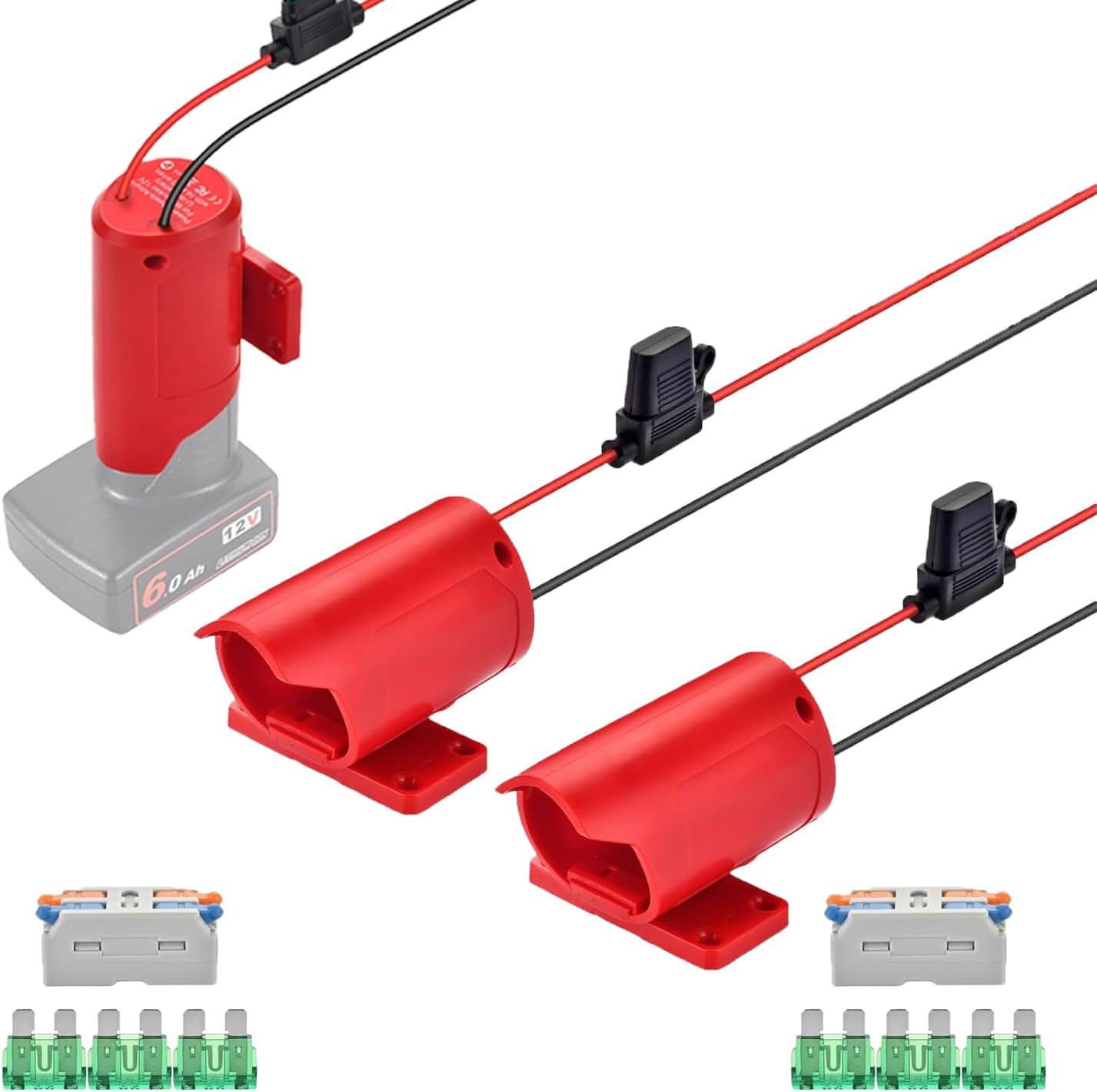Adaptador de batería M12 con fusible, adaptador de ruedas eléctricas para Milwaukee 12V, convertidor de potencia de cable de calibre 14 para