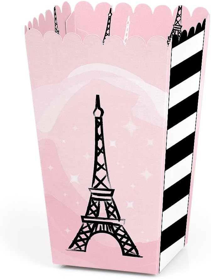 Big Dot of Happiness Paris, Ooh La – Juego de 12 cajas de palomitas de maíz con temática de baby shower o fiesta de cumpleaños
