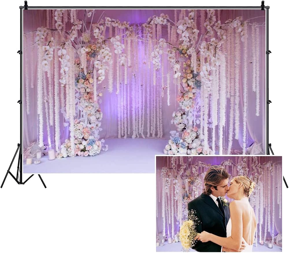 Yeele Fondo fotográfico de ceremonia de boda de 6 x 4 pies, fondo de fotografía con flores blancas moradas, aniversario, despedida de soltera, boda,