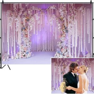 Yeele Fondo fotográfico de ceremonia de boda de 6 x 4 pies, fondo de fotografía con flores blancas moradas, aniversario, despedida de soltera, boda, Yeele Fondo fotográfico de ceremonia de boda de 6 x 4 pies, fondo de fotografía con flores blancas moradas, aniversario, despedida de soltera, boda,