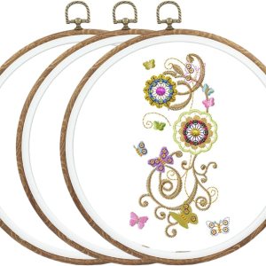 Bivethoi Juego de 4 aros de bordado, kit de marco redondo de punto de cruz, anillo circular de bordado de madera sintética para exhibir proyectos de Bivethoi Juego de 4 aros de bordado, kit de marco redondo de punto de cruz, anillo circular de bordado de madera sintética para exhibir proyectos de