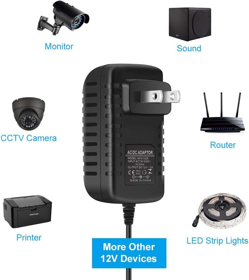 Fuente de alimentación LED de 12 V, 2 A, adaptador de CA de 24 W, transformador de CA de 100-240 V a 12 V CC, fuente de alimentación de 12 V para