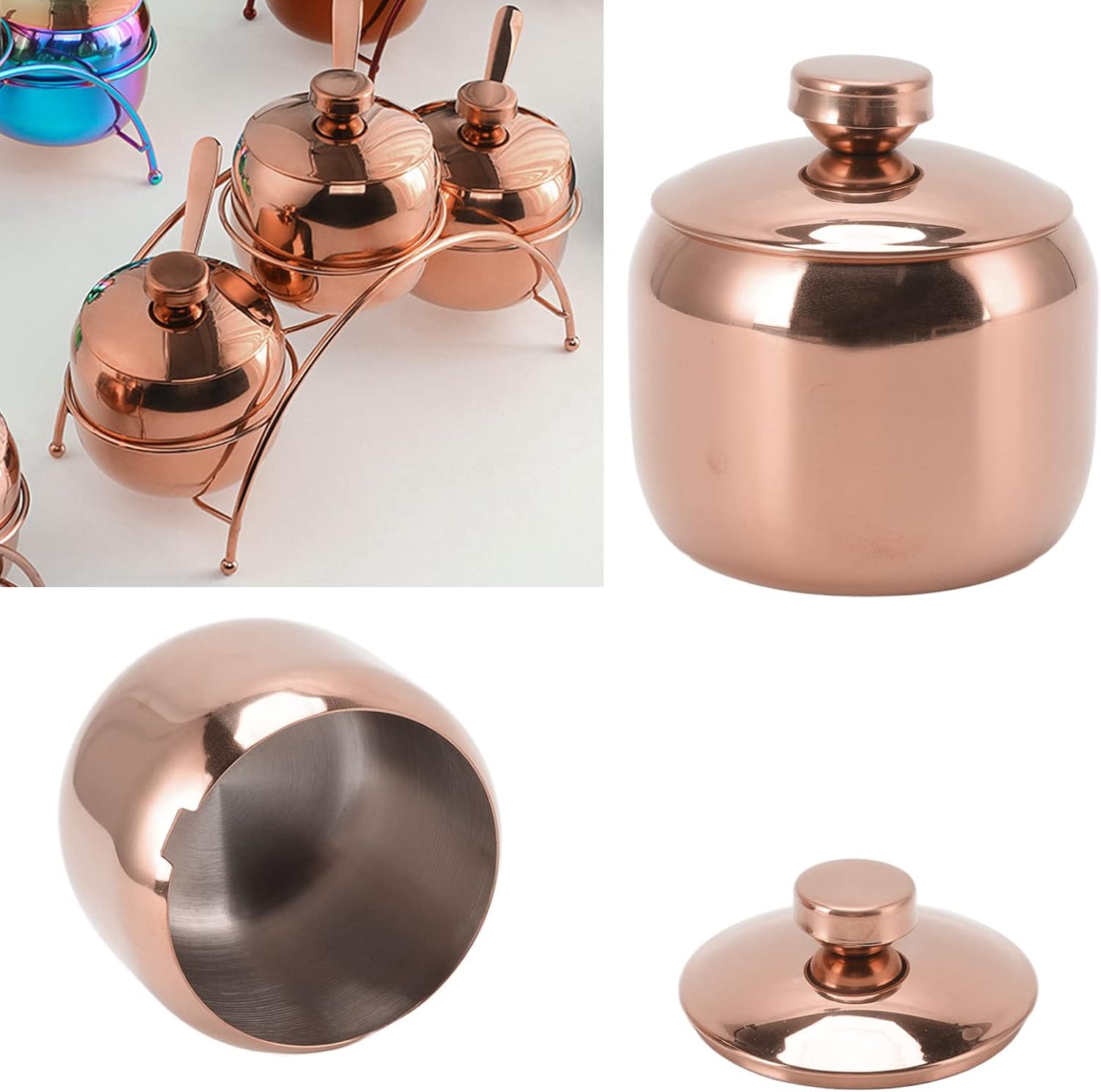 Azucarero, tarro de especias de acero inoxidable para el hogar, contenedor pequeño para condimentos en forma de tambor, recipiente de condimento de