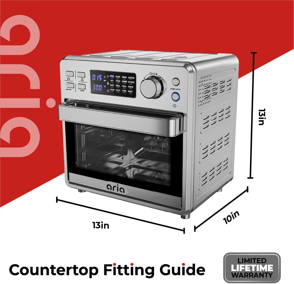 Ariawave – Mini freidora de aire y horno tostador de 16 cuartos de galón, multifuncional con 15 ajustes preestablecidos, freír, hornear, asar,