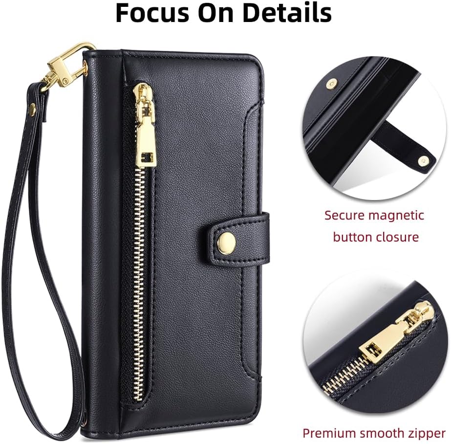 Asuwish Funda de teléfono para LG V35 ThinQ V30 Plus Funda para billetera y protector de pantalla con cremallera Soporte para tarjeta de crédito