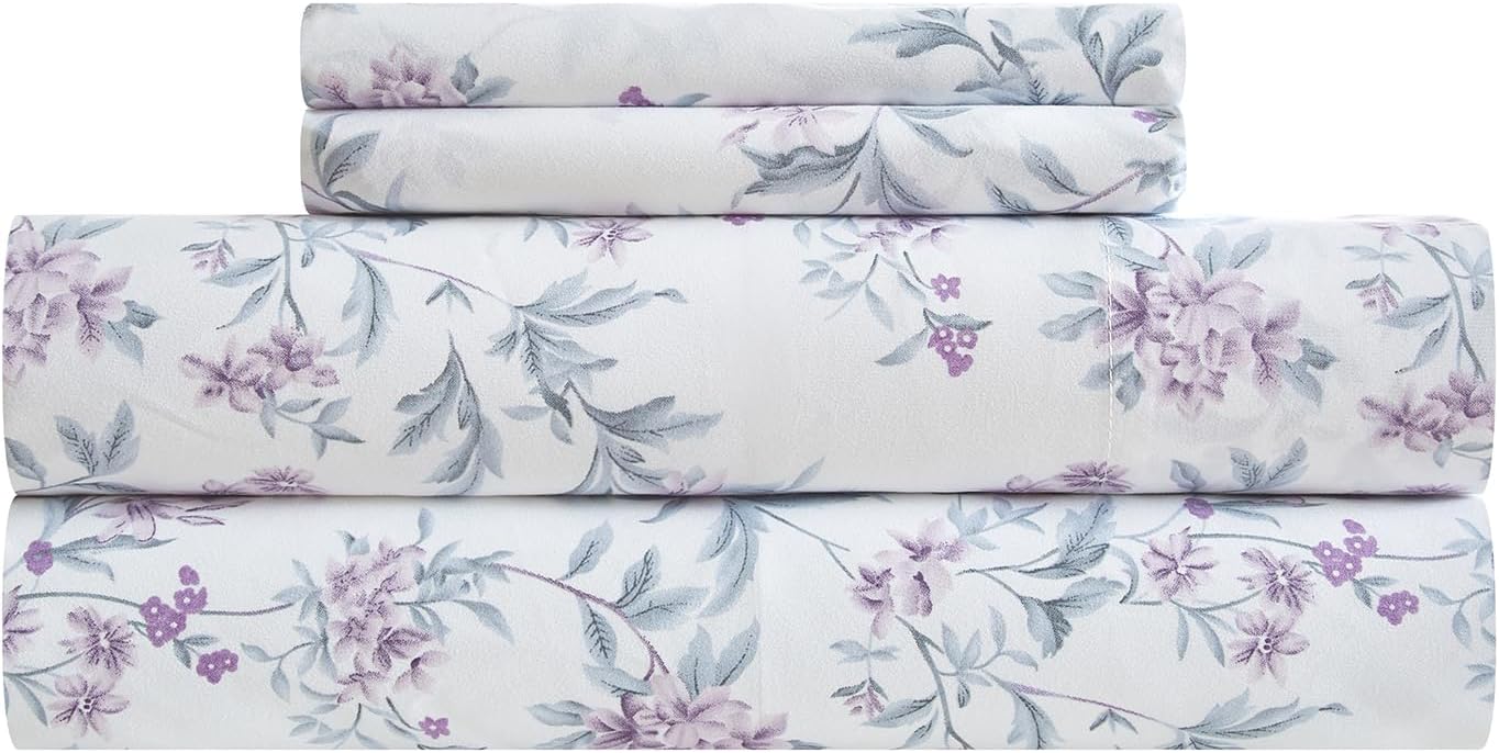 VClife Sábanas de microfibra suave con estampado floral, tamaño individual, color blanco, para niña, mujer, juego de sábanas de ramas florales