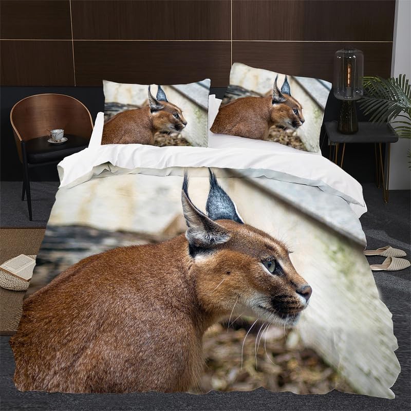 Beige Big Floppa Duvet Cover Full Animal Print Bedding Sets Full Soft Microfiber Comforter Cover and 2 Pillow Shams 20″X26″, Bed Set Duvet Covers