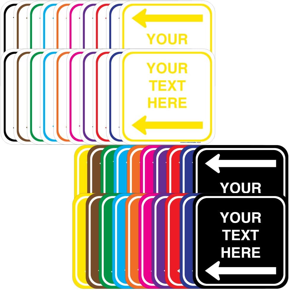 Interstate Signways – Letrero de metal cuadrado personalizable con flecha izquierda, 12 x 12 pulgadas, láminas 3M, aluminio 040 libre de óxido,