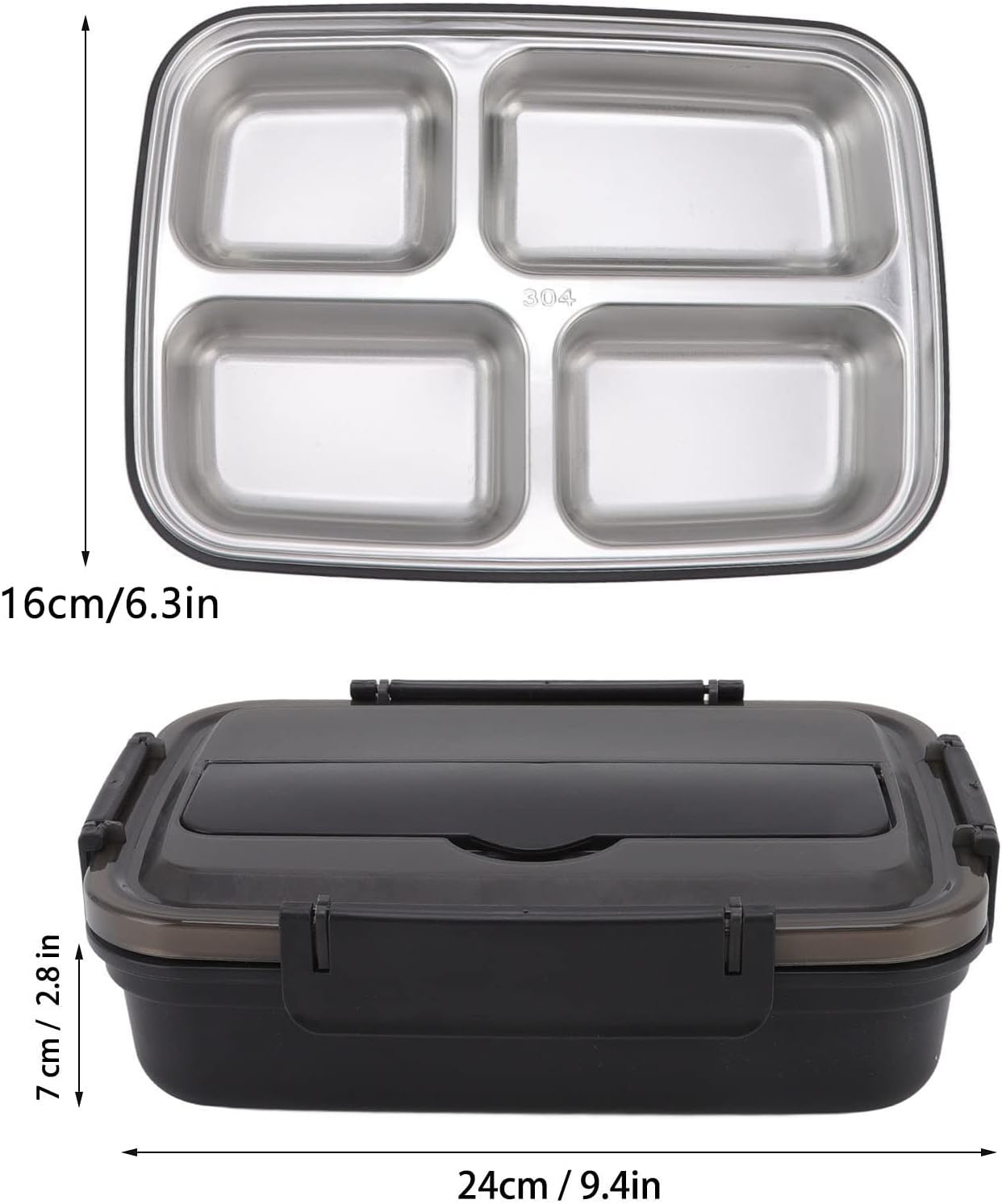 Niiyen Lonchera portátil de acero inoxidable 304 Bento Box Lunch Containers Caja de almacenamiento de alimentos con 4 compartimentos vajilla para