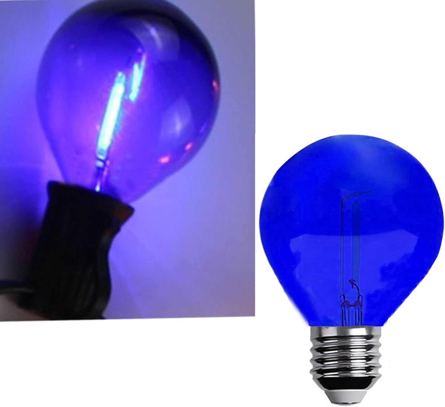 Paquete de 15 bombillas LED de repuesto de plástico G40 de 1 W, inastillables, de color azul, bombillas globo de filamento E12, base de candelabro