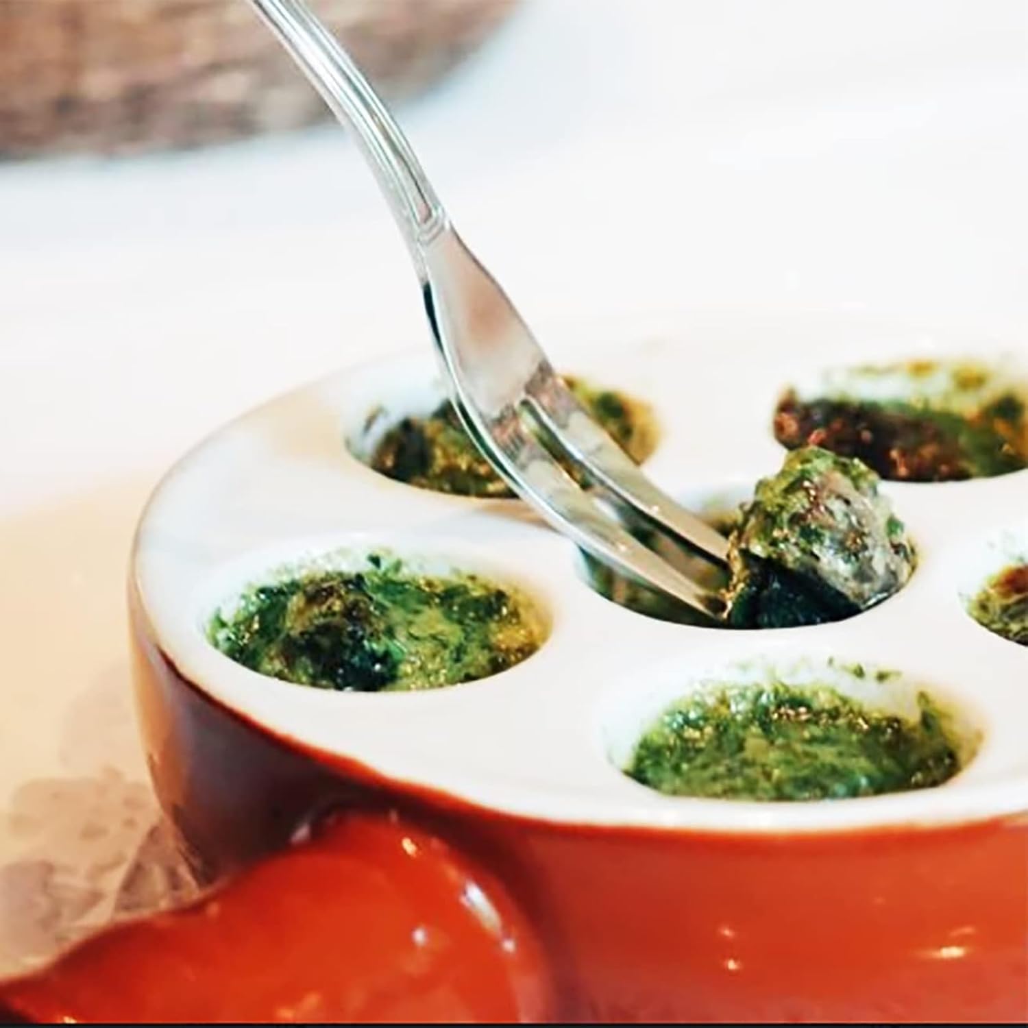 Platos de cerámica Escargot para aperitivos, caracoles horneados, vieiras horneadas (paquete de 2) de 6.22 pulgadas con platos con asa, juego de
