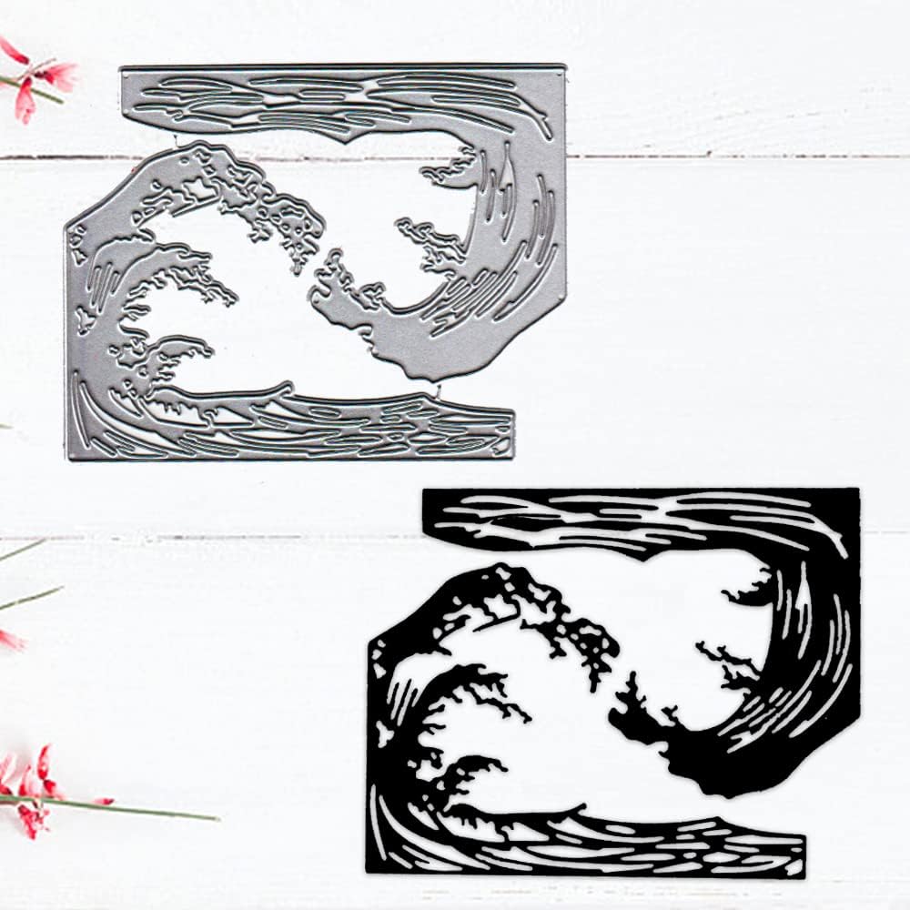 Troqueles de fondo de olas de metal para hacer tarjetas, troqueles de corte de ballena de pescado para decoración de bricolaje, papel artesanal,