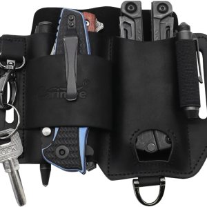 Funda de cuero multiherramienta, organizador de cinturón EDC negro con soporte para linterna, banda elástica, bolsa multiherramientas, clip para Funda de cuero multiherramienta, organizador de cinturón EDC negro con soporte para linterna, banda elástica, bolsa multiherramientas, clip para