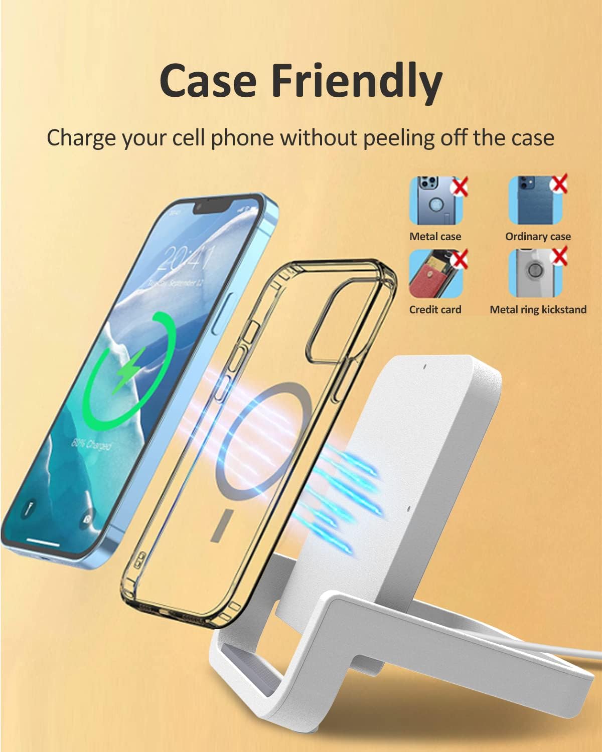 Cargador inalámbrico, soporte de carga rápida BUBEYYIE de 10 W compatible con iPhone 14, 13, 12, 11 Pro, XR, XS, X, 8 Plus, Samsung Galaxy S22, S22,