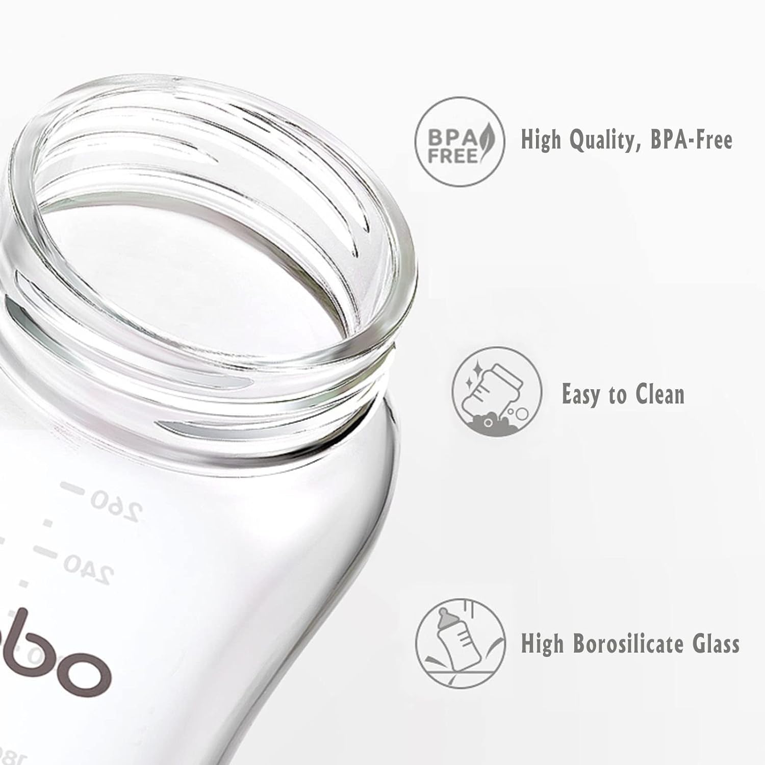 Biberón de vidrio natural con pezón de respuesta natural, biberones anticólicos para recién nacidos, biberón con tapa de hongo de cuello ancho,