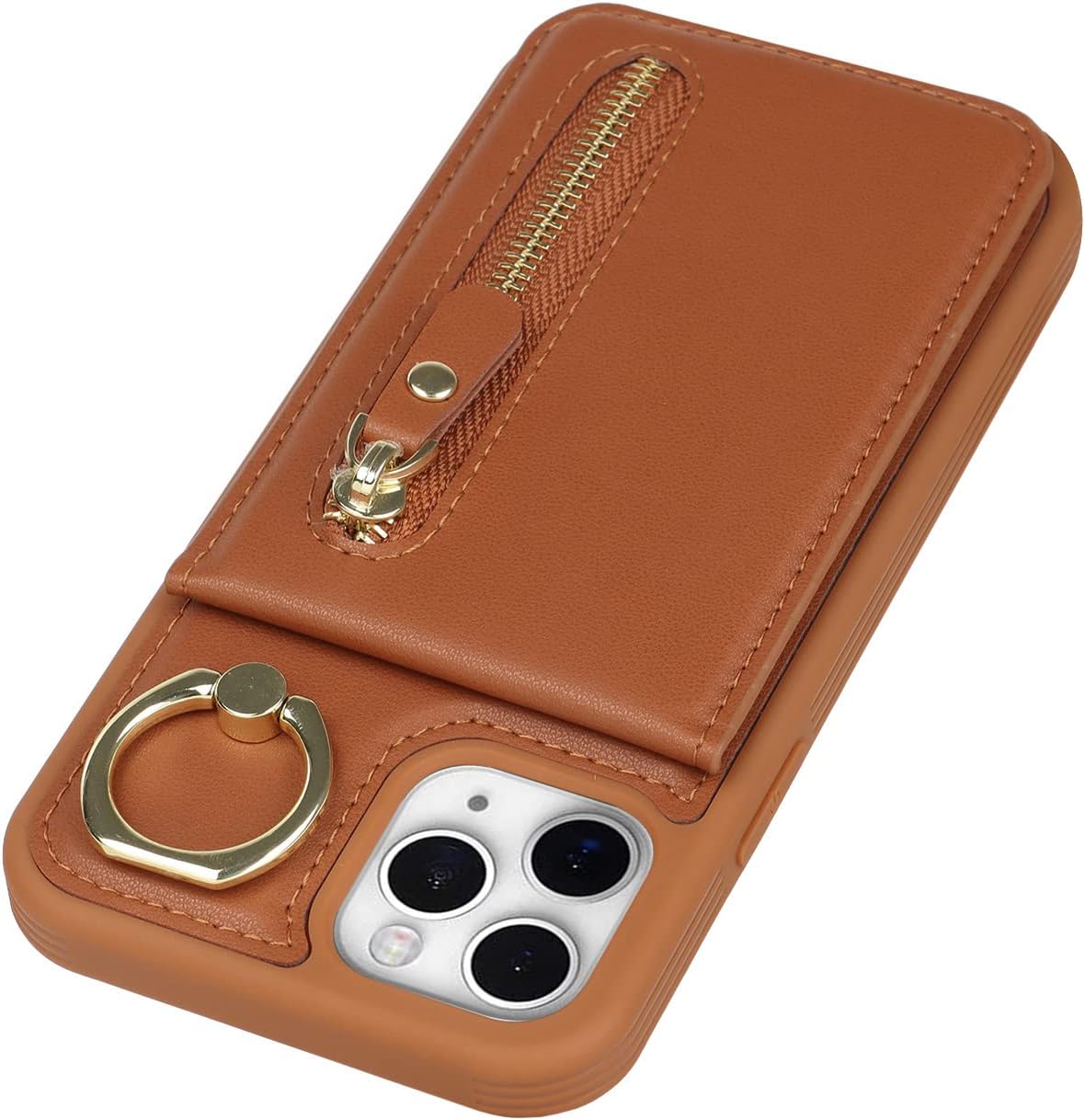 Funda para iPhone 11 Pro con tarjetero para iPhone 11 Pro, cartera con tarjeta de crédito con anillo, cierre de cremallera, a prueba de golpes,