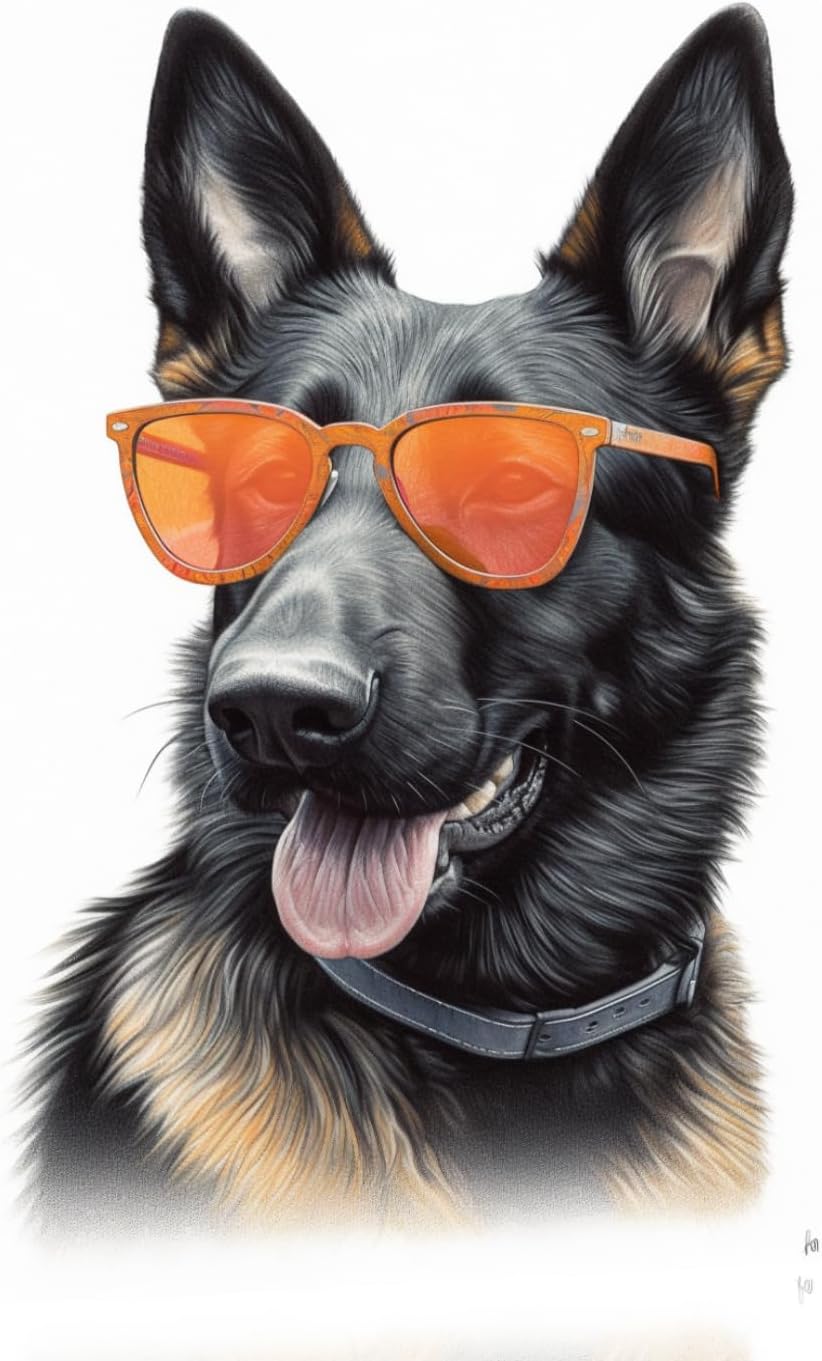 Cartel de metal con diseño de pastor alemán con gafas naranjas para el hogar, baño, decoración de animal, cueva de hombre, decoración de pared