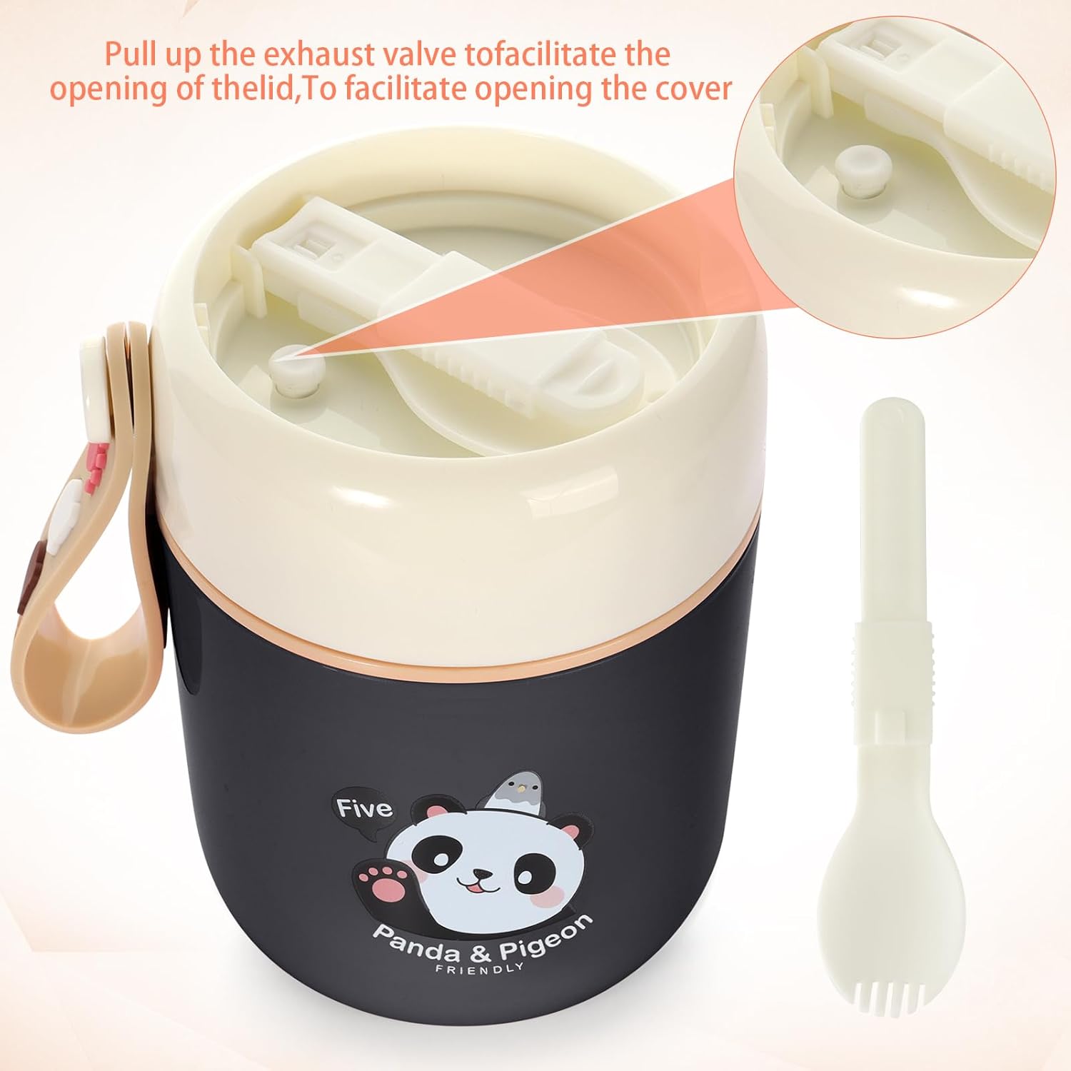 Termo de 15.4 onzas para comida caliente, tarro de alimentos aislado con cuchara plegable, lonchera de acero inoxidable para niños y adultos,
