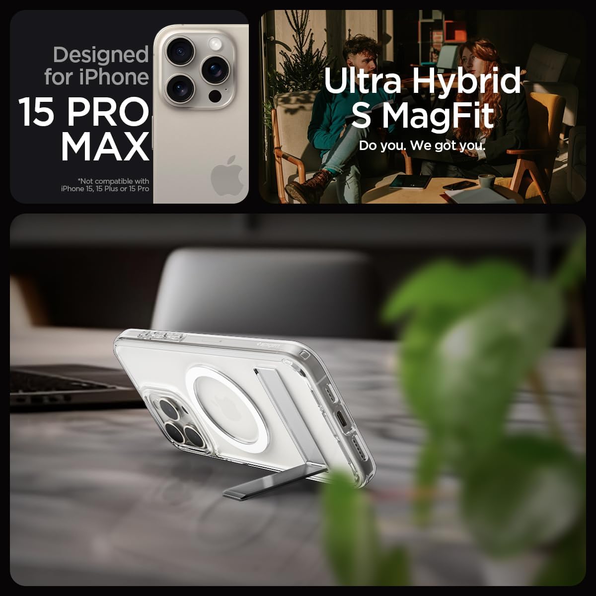 Spigen Funda magnética ultra híbrida S MagFit diseñada para iPhone 15 Pro Max, antiamarilleo protección de grado militar soporte compatible con