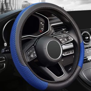 Funda universal para volante de automóvil, de microfibra térmica, de piel sintética, elástica, 15 pulgadas, costuras de color, antideslizante, Funda universal para volante de automóvil, de microfibra térmica, de piel sintética, elástica, 15 pulgadas, costuras de color, antideslizante,